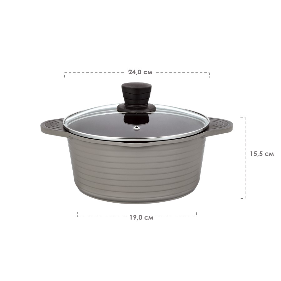 Кастрюля алюминиевая со стеклянной крышкой THERMOS TFP-W24 DBR (24 см) 